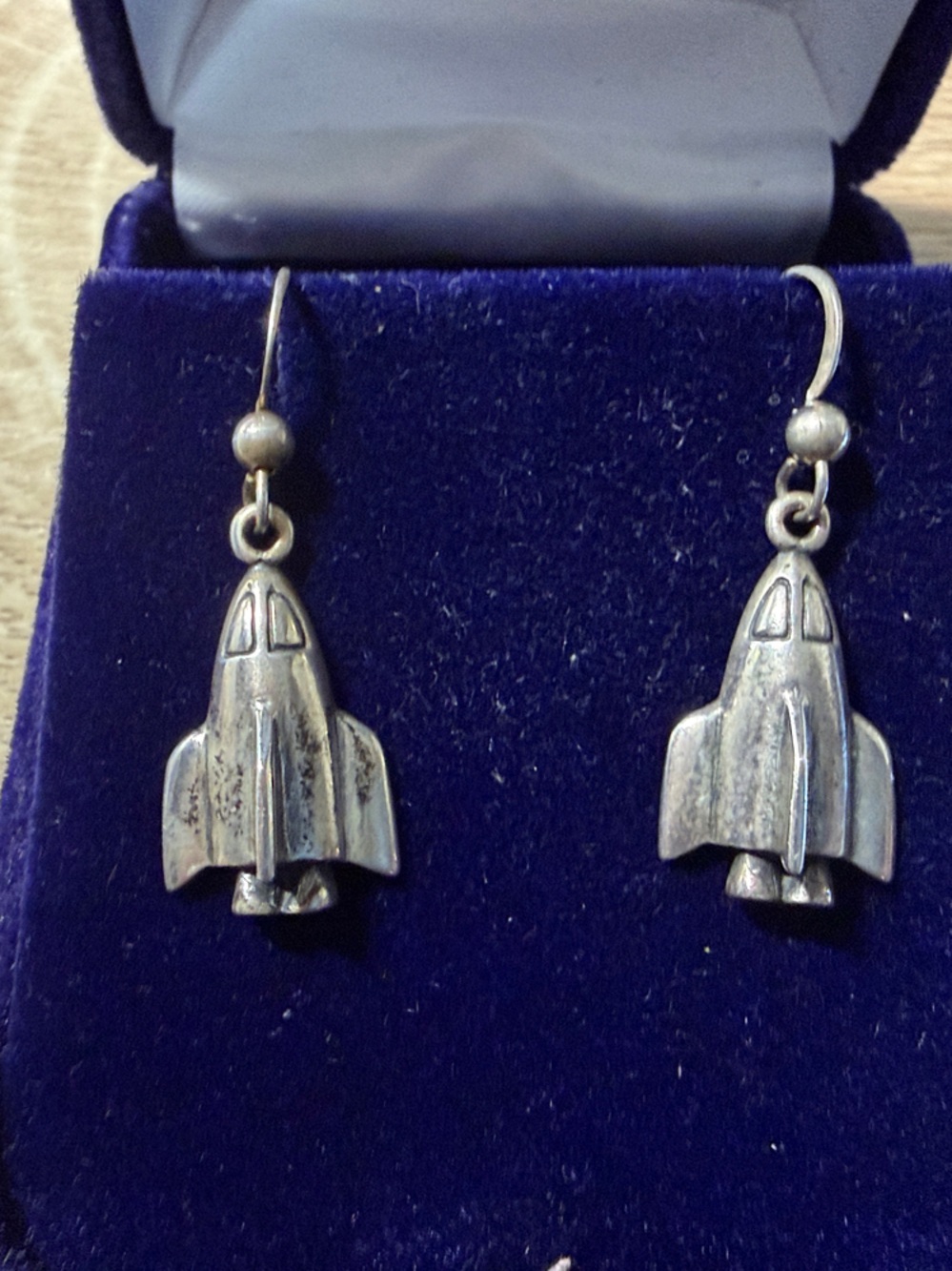Silver Rocket Ship Drop Earrings - Space Theme .925
